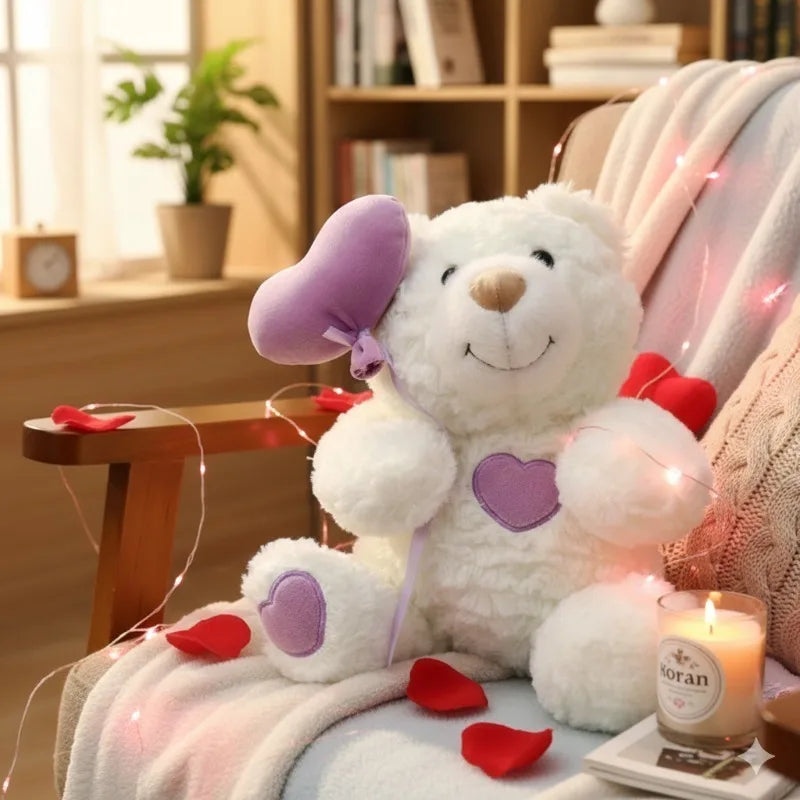 Valentines Day Heart Bear Plush Toy Wedding Proposal Gift for Girlfriend Anniversary Romantic Stuffed Animal Doll Home Decor Oasis Select Purple