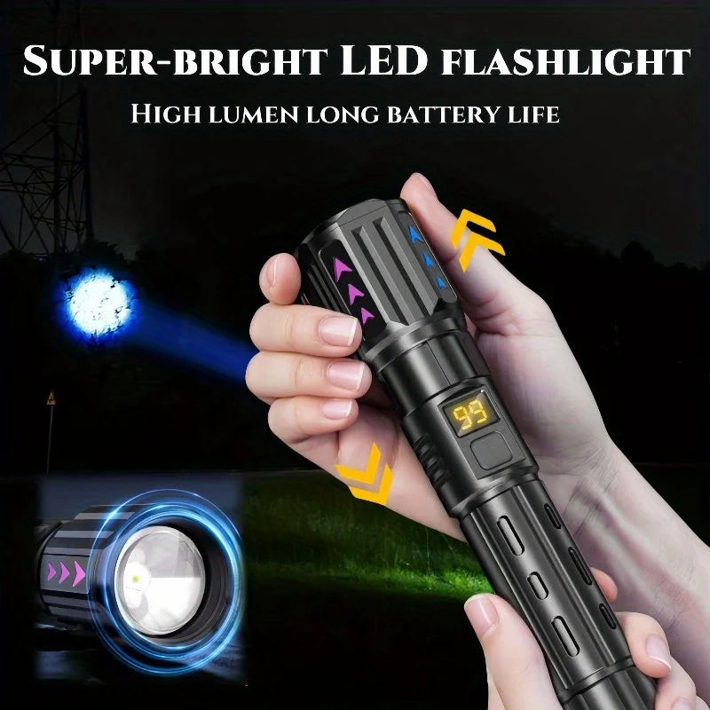 Most Powerful LED Flashlight Type-C USB Rechargeable Long Range Flashlights 3 Lighting Modes Telescopic Zoom Torch Oasis Select