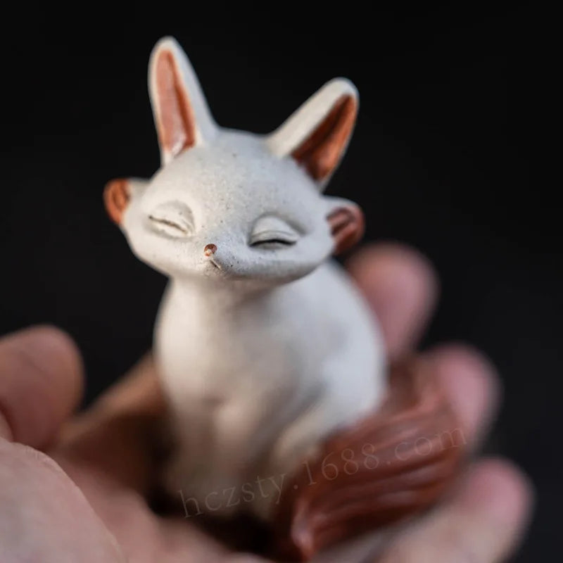 Yixing Original Mineral Purple Clay Tea Pet Fox Small Ornament Nine-Tailed Fox Sculpture Tea Table Creative Tea Plaything Can Be Oasis Select