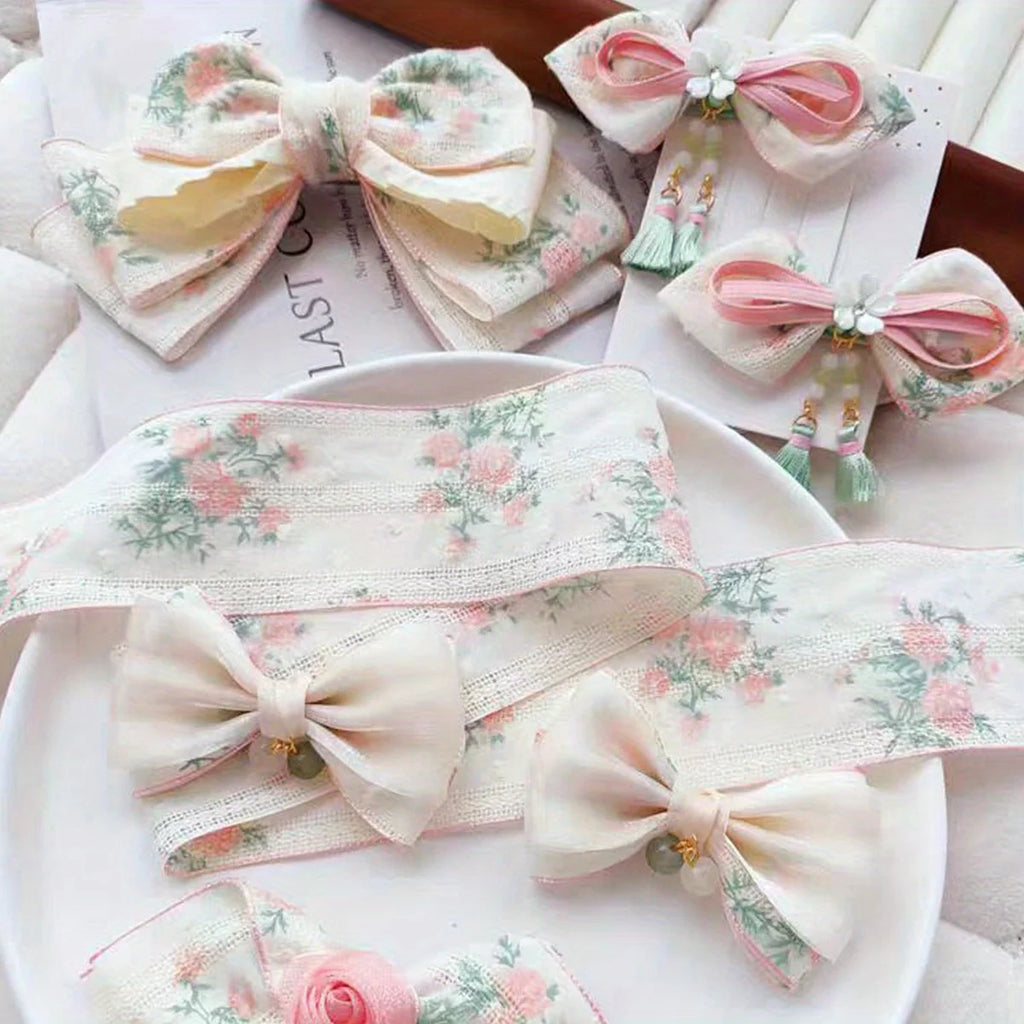 DIY Sweet Cotton Floral Prints Bow Hair Clips for Baby Girls Lovely Ribbon Bowknot Hairpins Barrettes Party Headwear Gift Oasis Select