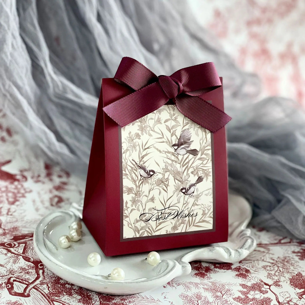 Flowers Birds And Forest Wedding Candy Box With Wooden Ring DIY Favors Birthday Party Jelwery Gift Packing Box Empty Paper Boxes Oasis Select Wine red 2 Other