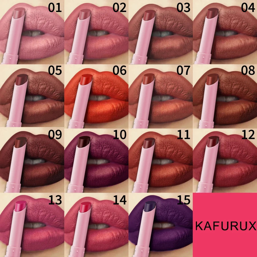 KAFURUX 15-Color Velvet Matte Lipstick – Long-Lasting Lip Tint
