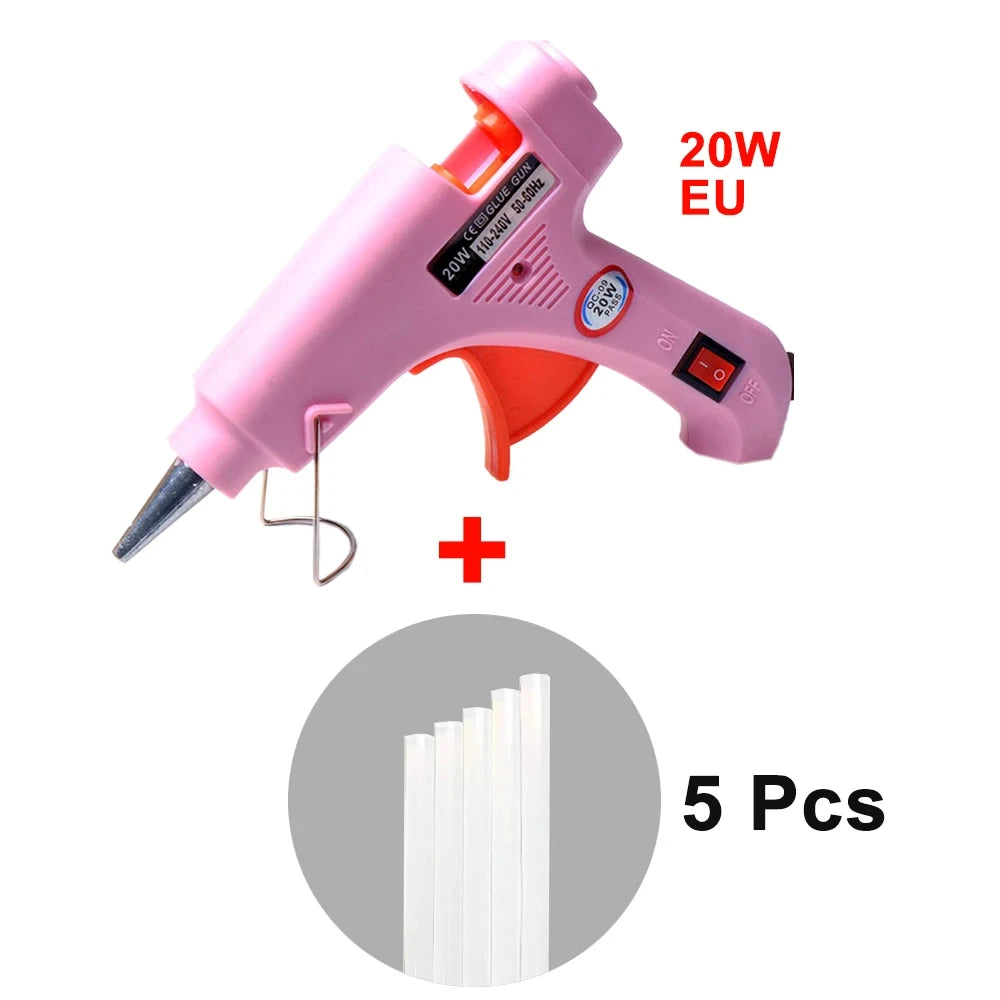 20W Hot Melt Glue Gun DIY Mini Household Industrial Guns Heat Temperature Thermo EU Electric Repair Tool Use 7mm Glue Sticks Oasis Select Pink Glue Gun Set 20W EU