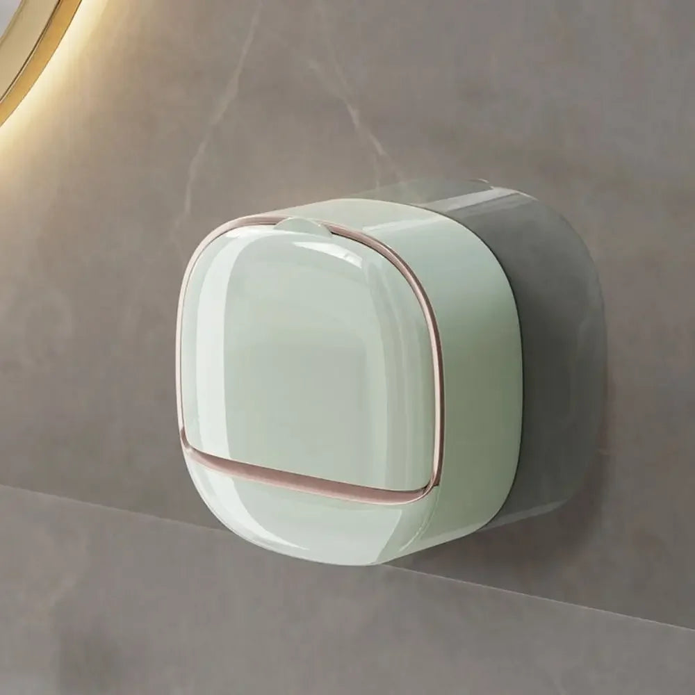 Wall Mounted Soap Dish With Drainage Box Waterproof Punch-Free Bathroom Drain Soap Box Soap Storage Case Bathroom Accessories Oasis Select light green
