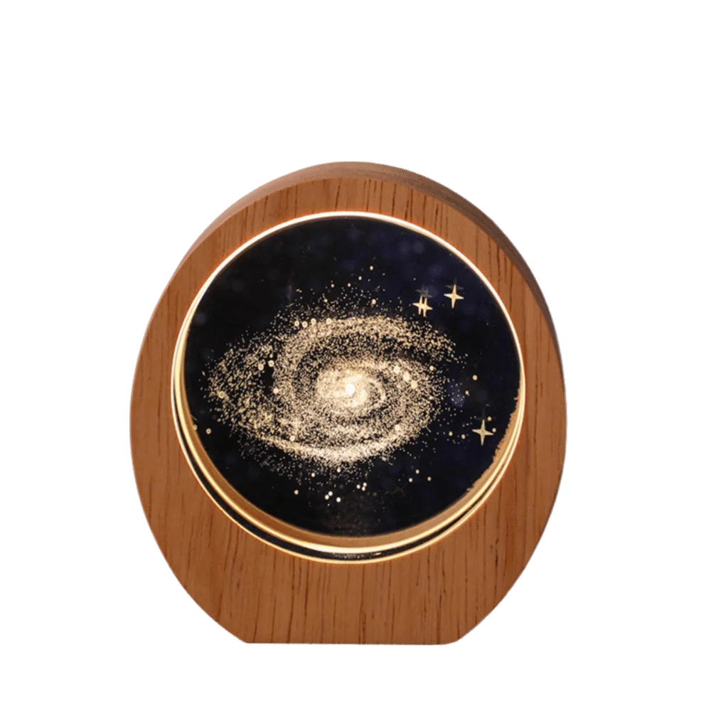 3D Solar System Planet Night Light – Wood Base Crystal Glow