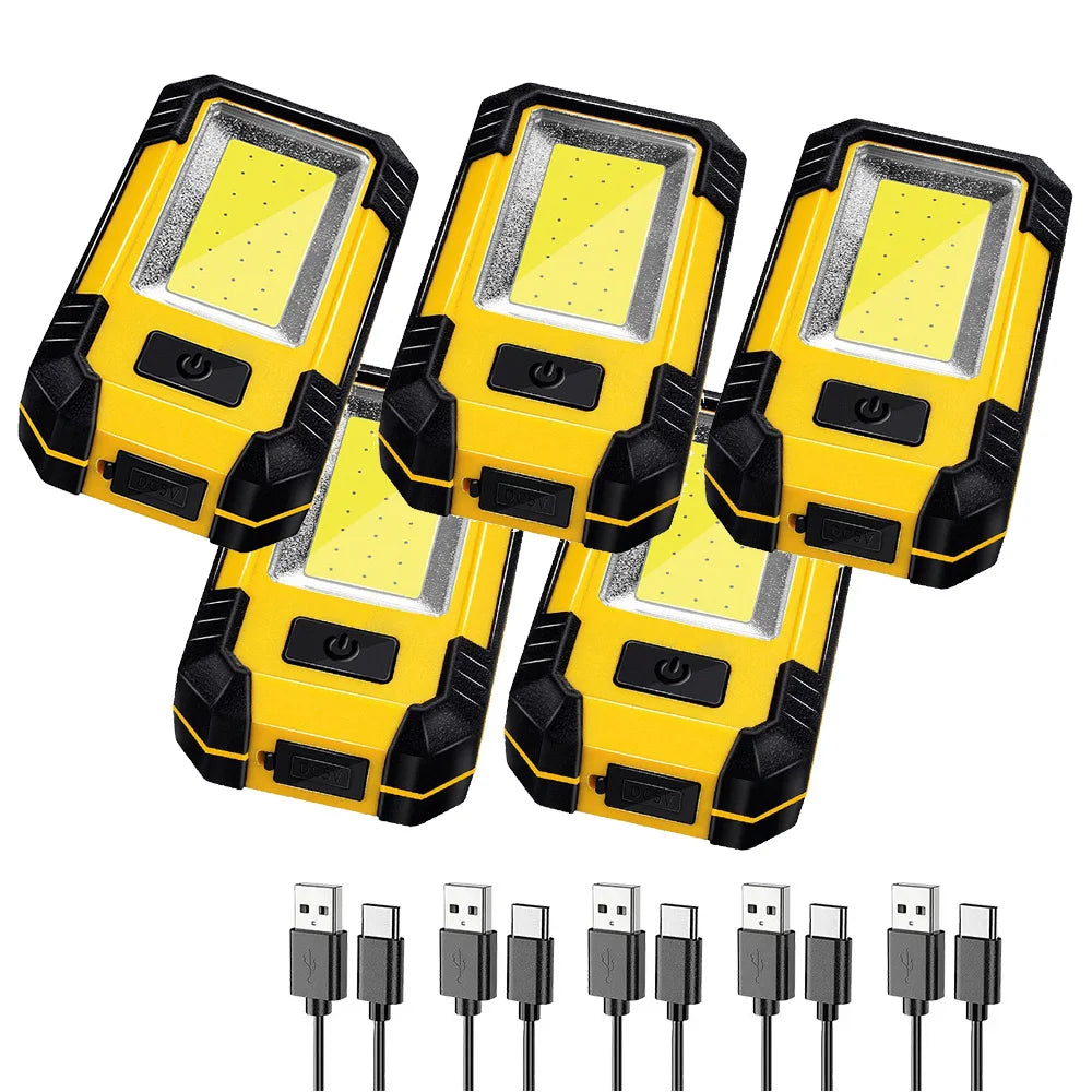 4000mah Led Work Light Rechargeable Super Bright COB Flashlight With Magnetic Portable Outdoor Camping Lantern Emergency Lamp Oasis Select 5PCS