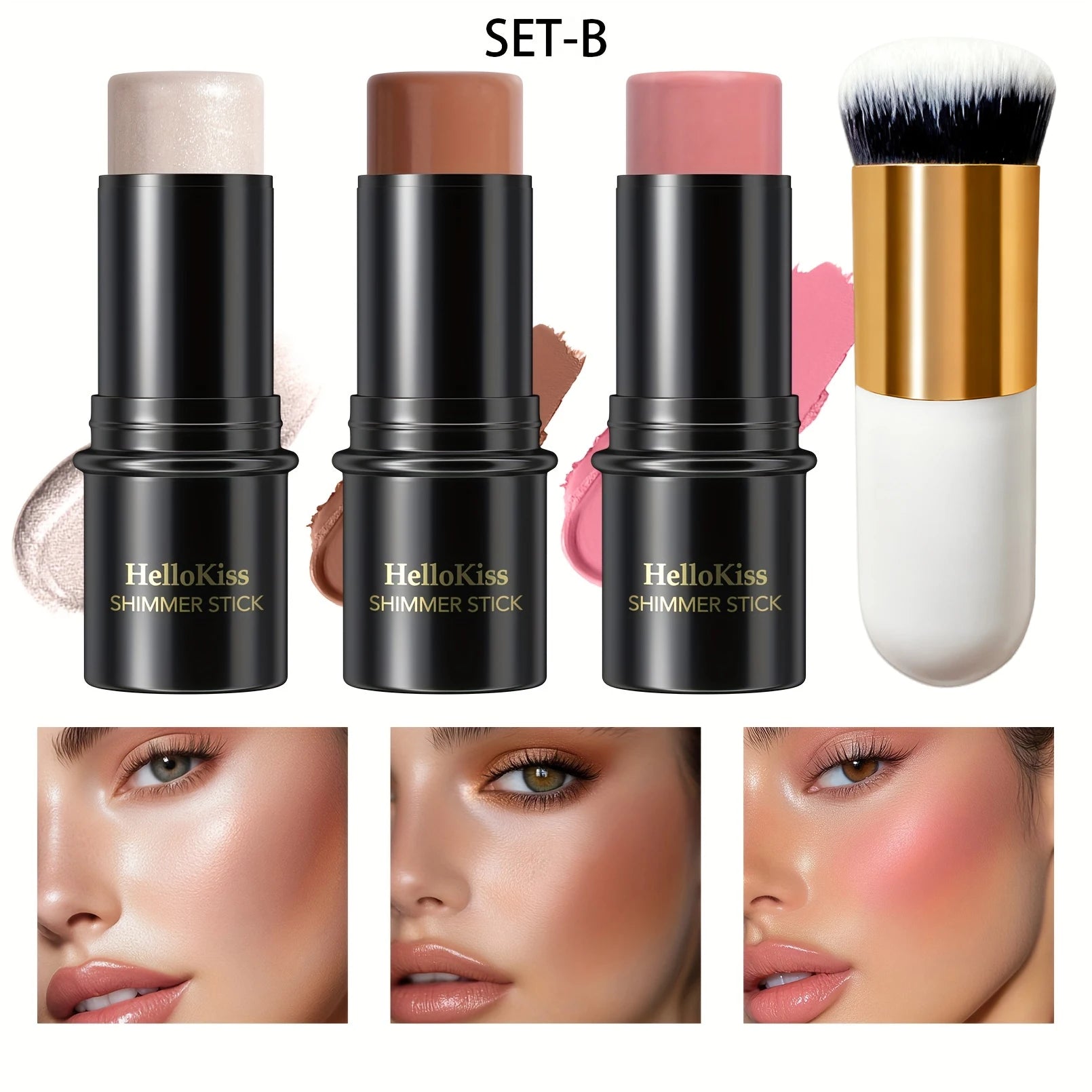 Hello Kiss 4pc Blush & Highlighter Contour Stick Set – Waterproof
