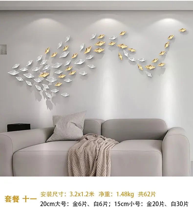 Modern Living Room Simple Nail Free Imitation Metal Wall Decoration Wall Hanging Wall Leaf Decoration Soft Installation Pendant Oasis Select