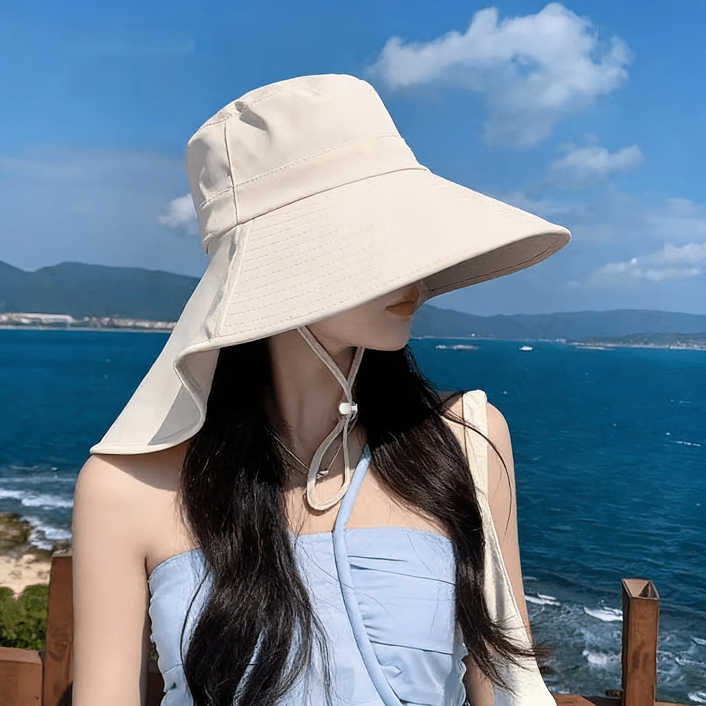 Women's Wide Brim Sun Hat Neck Protection Foldable Breathable Bucket Hat Outdoor Summer UV Protection Beach Cap Oasis Select Beige