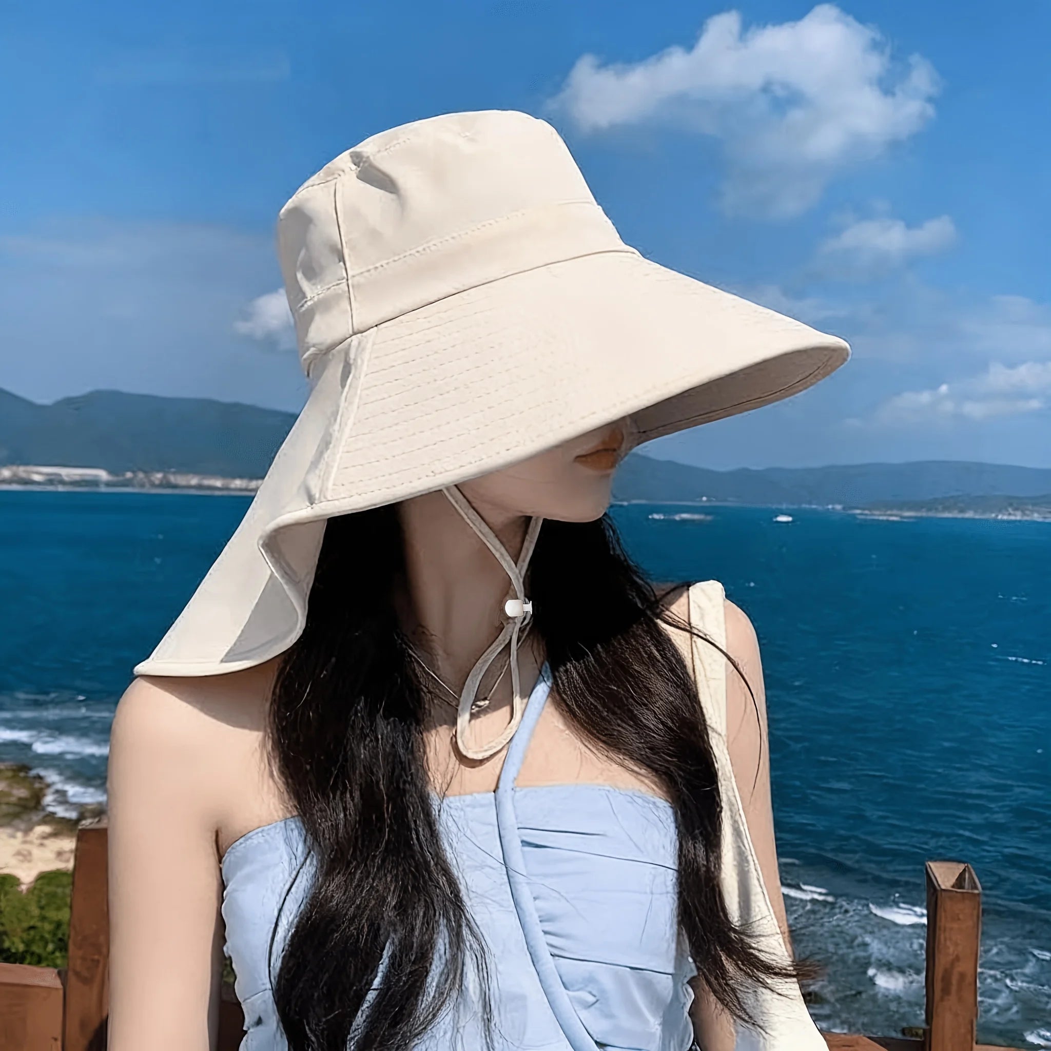 Women's Wide Brim Sun Hat Neck Protection Foldable Breathable Bucket Hat Outdoor Summer UV Protection Beach Cap Oasis Select Beige