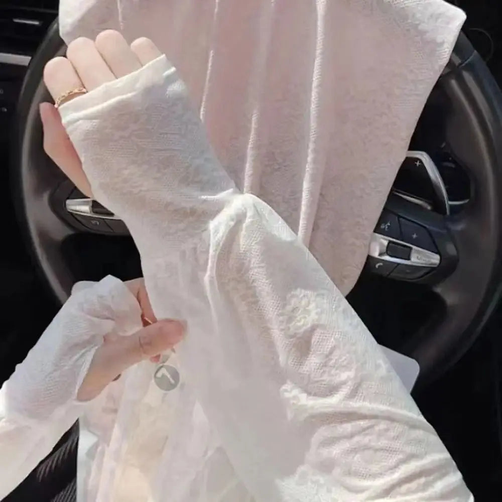 Fashion Lace Ice Silk Sleeves Long Soft Breathable Sunscreen Sleeves UV Protection Arm Glove Sleeves Women Oasis Select