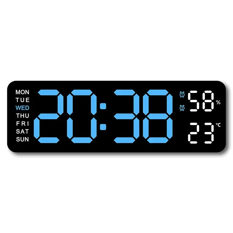 9 Inch Large Digital Wall Clock with Temperature Humidity Display,Auto Dimmer,USB Powered,12/24H LED Alarm Clock for Home Office Oasis Select BBL 9 inch