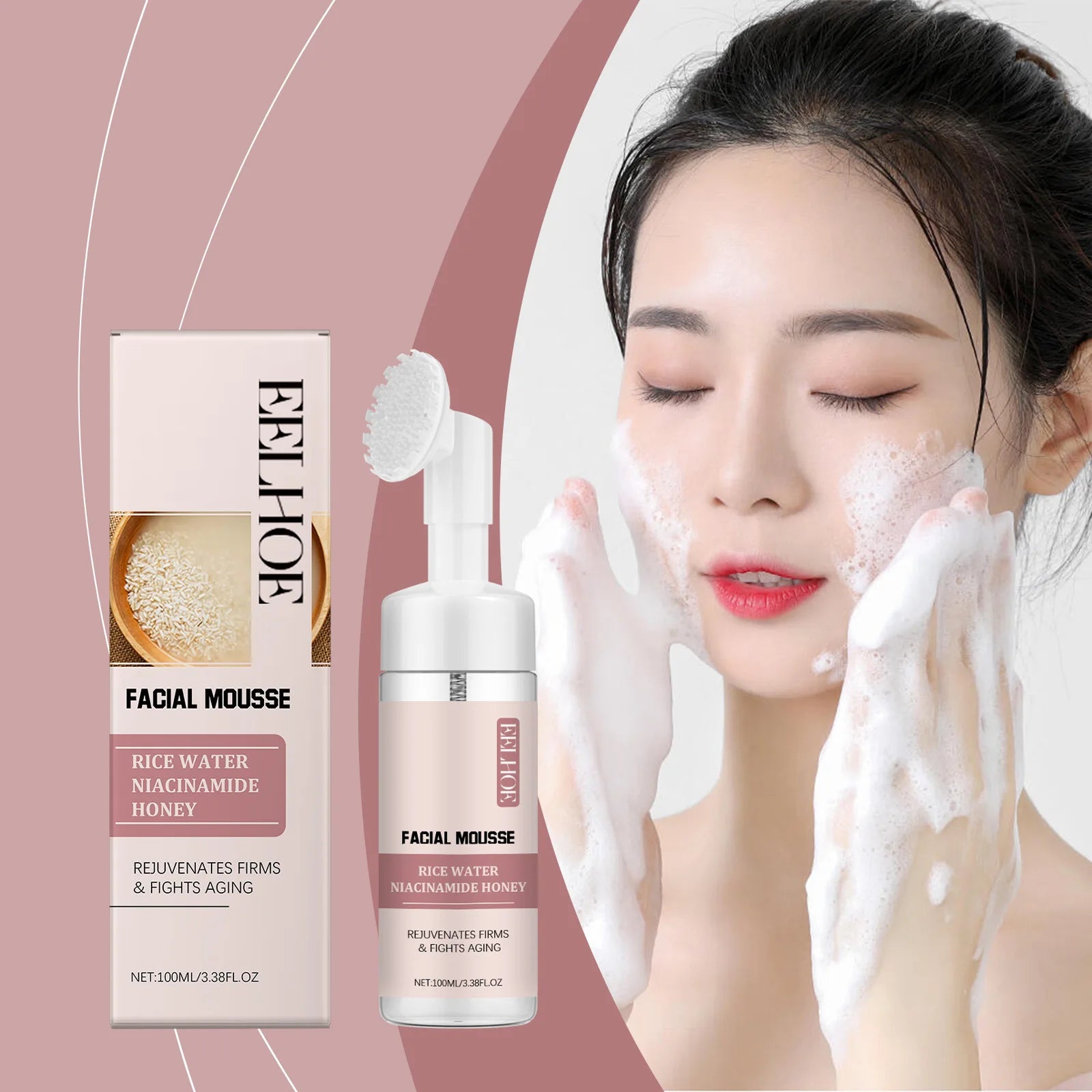 Rice Facial Cleanser Exfoliating Remove Dirt Anti Acne Oil Control Deep Cleansing Pores Shrinking Brightening Cleansing Mousse Oasis Select