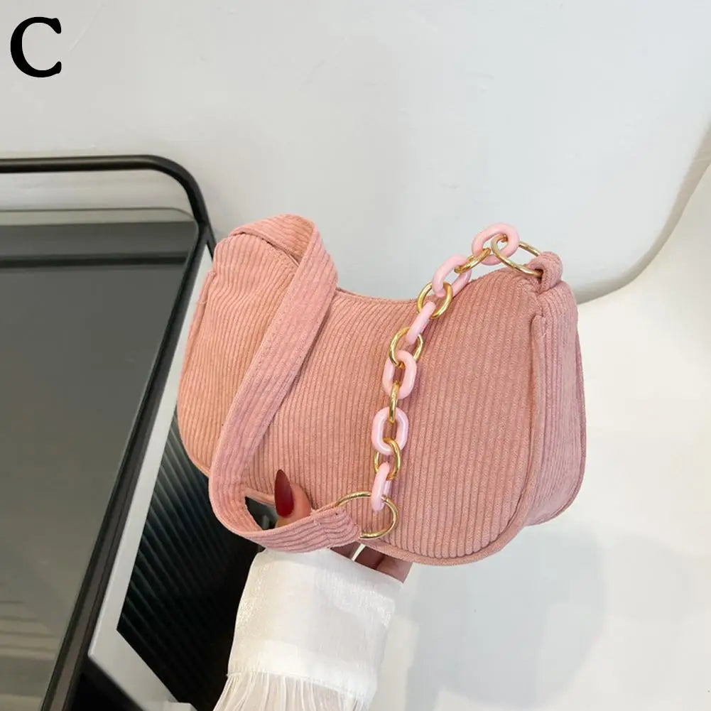 Korean Fashion Vintage Handbags Women Summer Corduroy Underarm Bag Zipper Shoulder Small Bags Female Soft Casual Clutch Handbag Oasis Select C