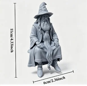 Mystery Wizard Shelf Sitter Figurine 3D Printed Sitting Posture Old Mage Statue Fantasy Desktop Decor for Bookshelf & Game Table Oasis Select Old wizard grey