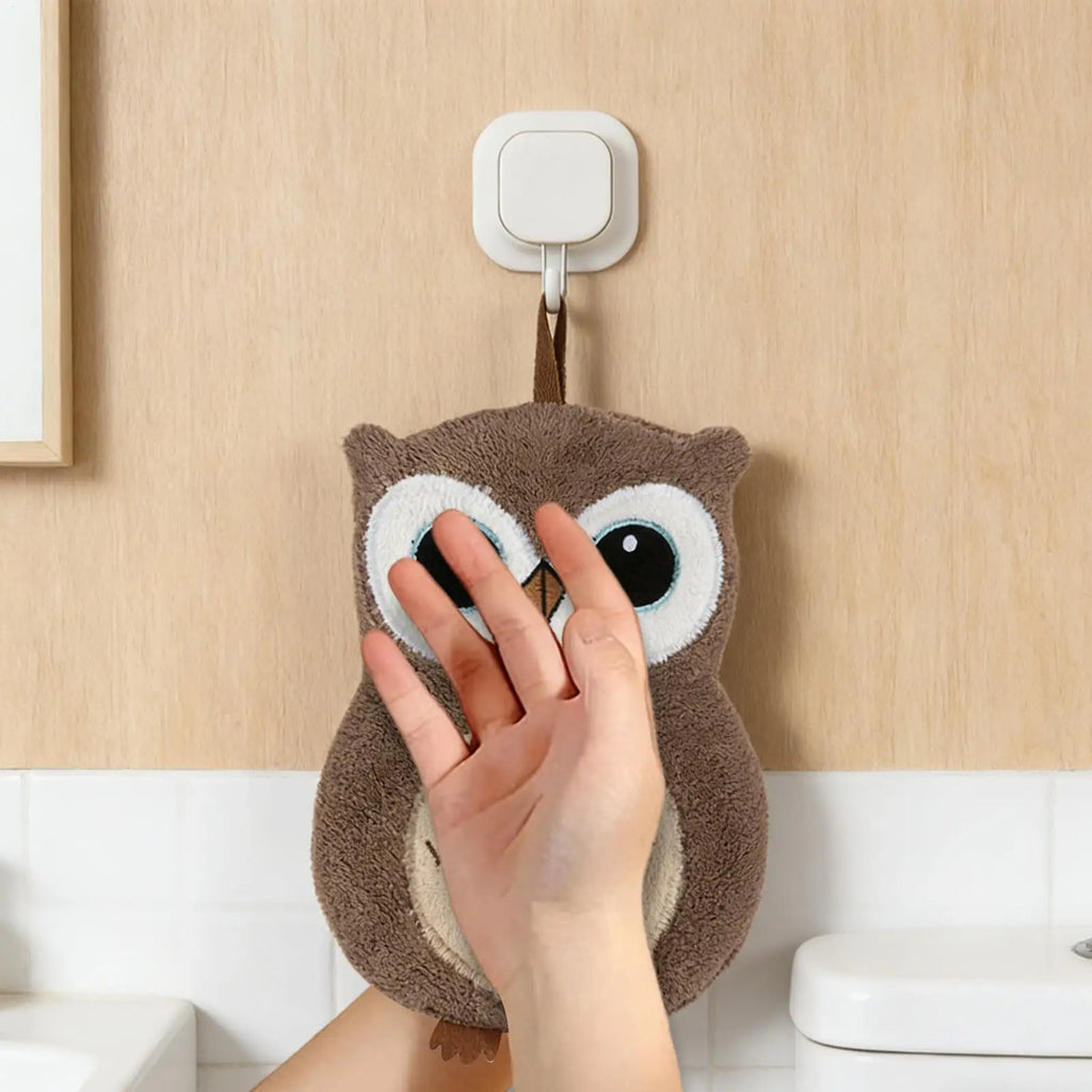 Hand Towel 1PC Cute owl Hanging Towel Kitchen Hand Towel Bathroom Soft Absorbent Handkerchief Wipe Towel Cartoon Kids Towels Oasis Select