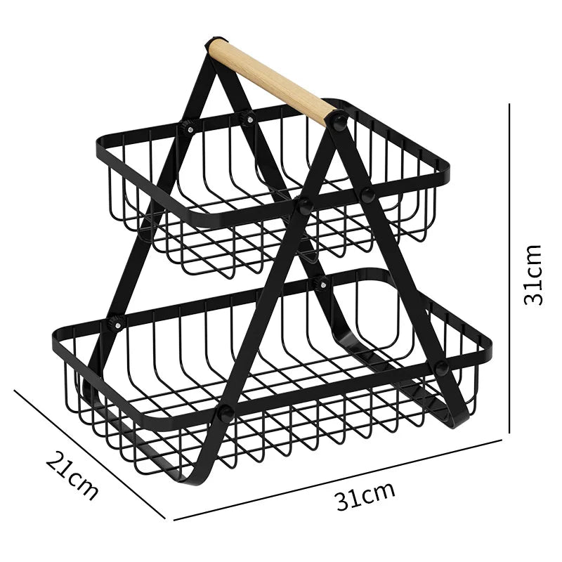Kitchen Multifunctional Vegetable and Fruit Storage Rack Fruit Plate Snack Vegetable Shelf Portable Candy Tray Fruit Basket Oasis Select Second floor black