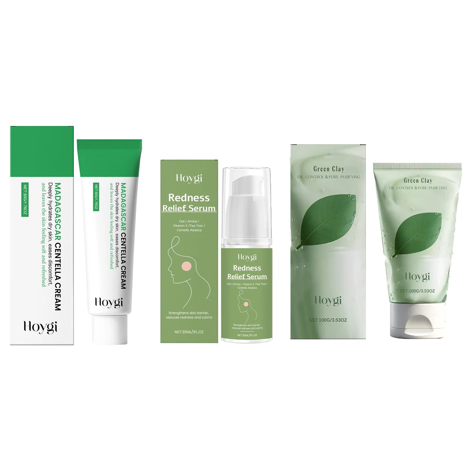 Centella Asiatica Skincare Set Green Clay Cleanser Centella Cream & Serum For Sensitive & Acne Prone Skin Moisturizing Soothing Oasis Select 3 IN 1