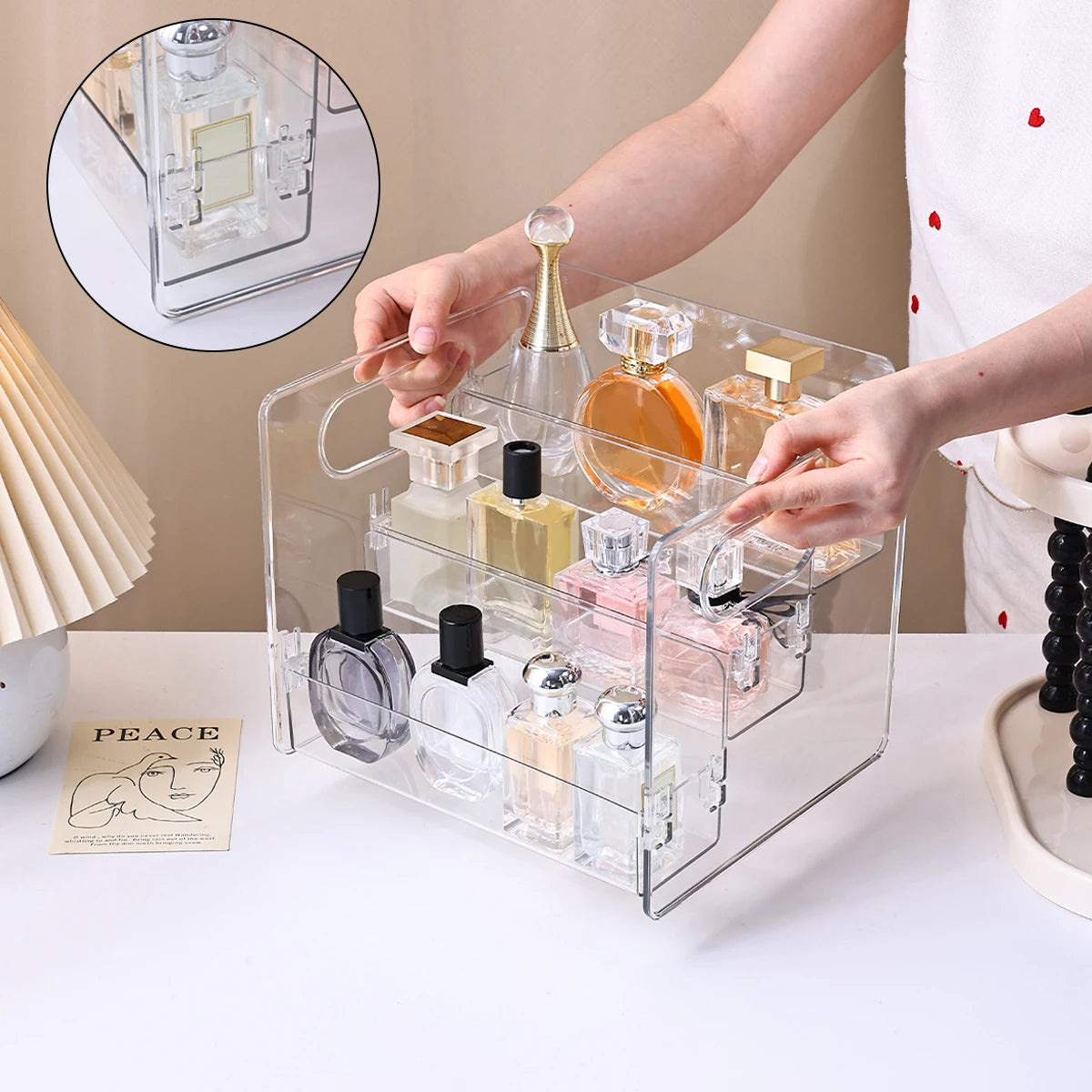 1pc 3-layer Acrylic Buckle Perfume Storage Rack Portable Desktop Perfume Cosmetics Display Rack Stepped Dresser Storage Rack Oasis Select