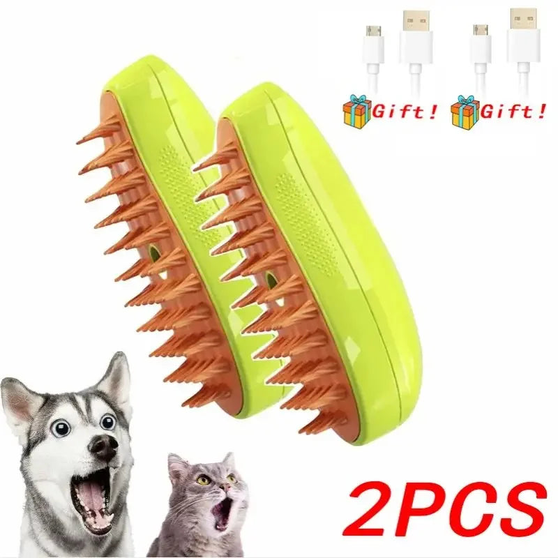 3-in-1 Dog Hair Cat Hair Brush Electric Pet Cleaning Brush Steam Spray Brush Massage Hair Removal Comb Anti Flying Brushes Oasis Select 2PCS-Green