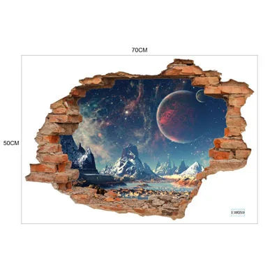 3D wall stickers simulation broken wall through wall false Windows living room children's room bedroom background space stickers Oasis Select 059 50cm x 70cm