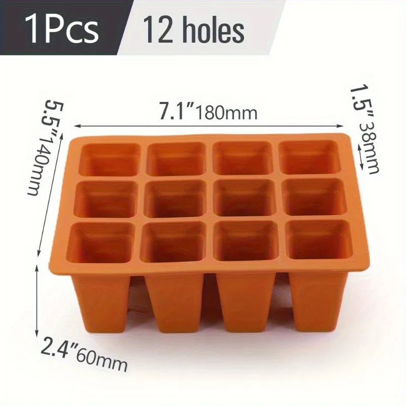 9 Plaid Pattern Square Silicone Seed Germination Tray with Drainage Holes Greenhouse Seedling Container Plant Pot Oasis Select Orange