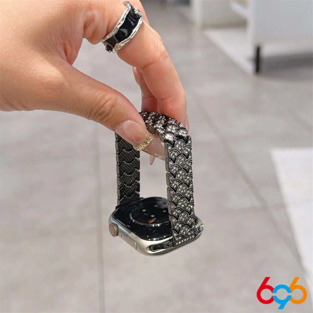 Women's Band For IWatch Series 9 8 7 6 SE 5 4 Full-Diamond Fishscale Metal Strap For Iwatch Ultra 2 Band 45mm 42mm 40/38mm 44mm Oasis Select