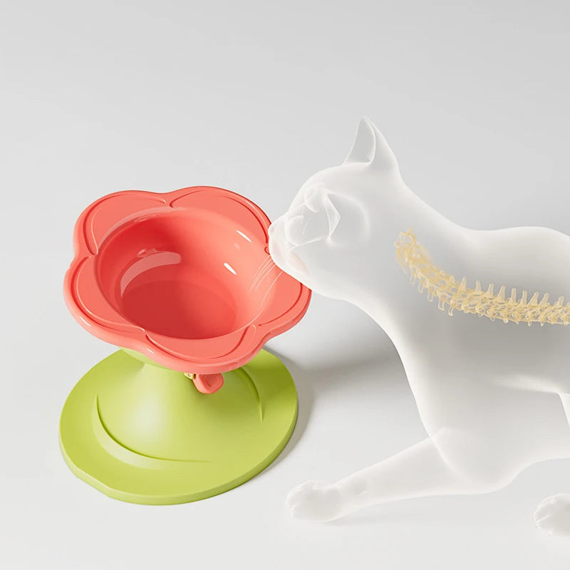 Reliable Stand-up Ceramic Cat Bowl with Pretty Floral Design; Pet Food and Water Dish for Neck Wellness Oasis Select