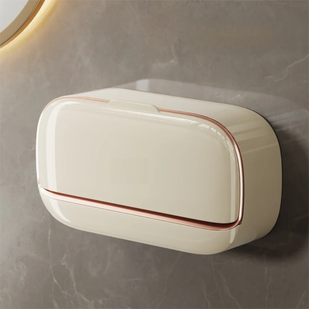 Wall Mounted Soap Dish With Drainage Box Waterproof Punch-Free Bathroom Drain Soap Box Soap Storage Case Bathroom Accessories Oasis Select Beige-L