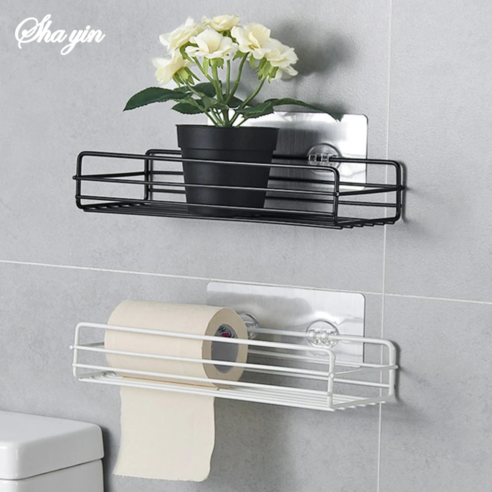 Black Iron Corner Shower Caddy Rack – Punch-Free Wall Mount