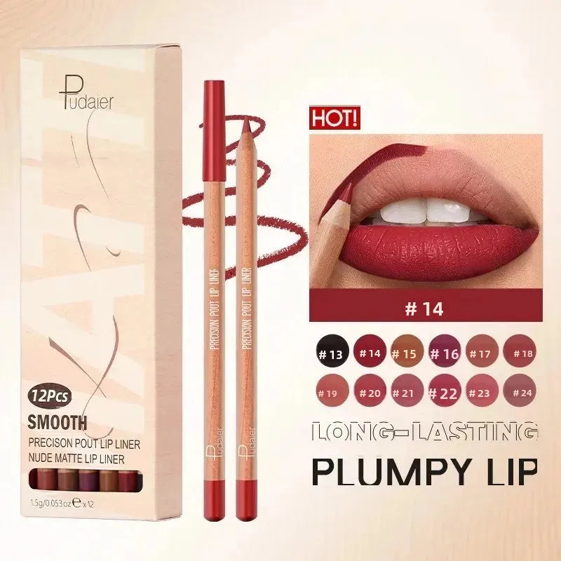 Eldridge Matte Lip Liner Set – 12 Waterproof Pencils