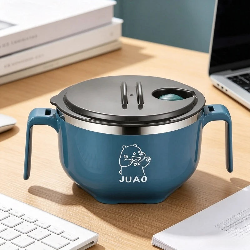 1pcs Ramen Bowl with Handle & Lid Cute Anti-Scald Instant Noodle Soup Bowl Kawaii Tableware for Student Dormitory Oasis Select
