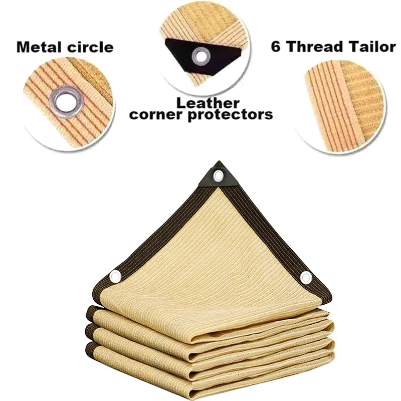 Beige Sun Shade Sail UV-Blocking Perforated PE Mesh 2x2m