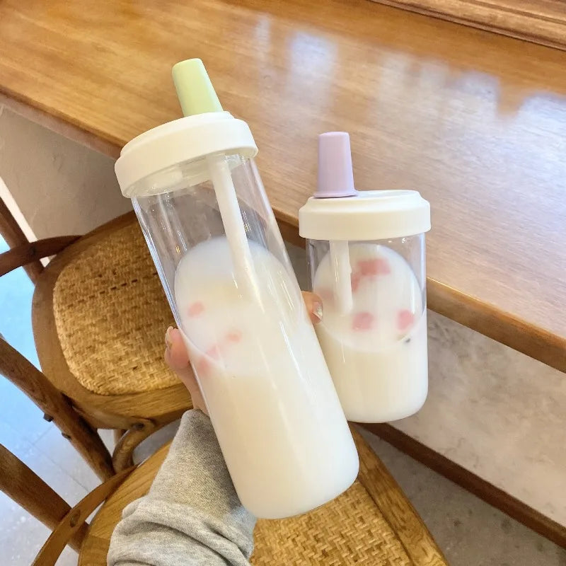 500/800ML Large-capacity Straw Cup, Food-grade Transparent PP Material,Portable Ins Style Water Cup, Juice Milk Tea Cup Oasis Select