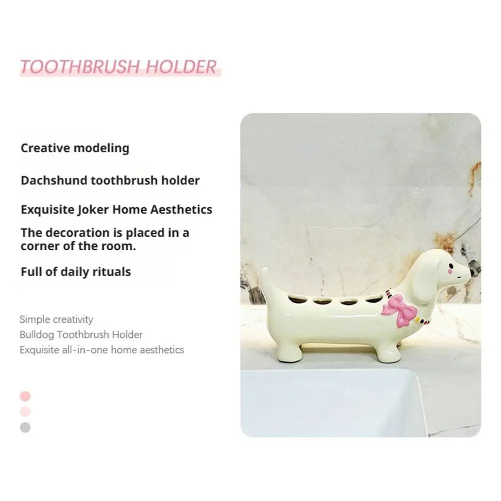 Dachshund Ceramic Toothbrush Holder Storage Rack Bathroom Sink Washstand Toothbrush Base Bathroom Decoration Oasis Select
