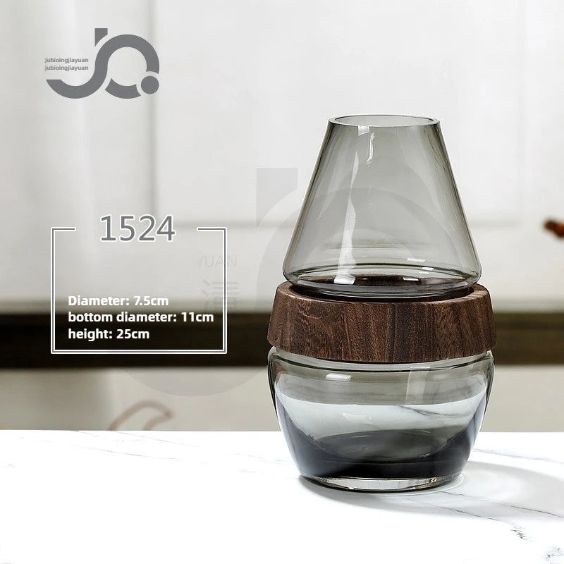 Modern Simple and Creative Wooden Piers Glass Vases Tabletops Home Flower Arrangements and Study Decorations Flower Vase Oasis Select 1524