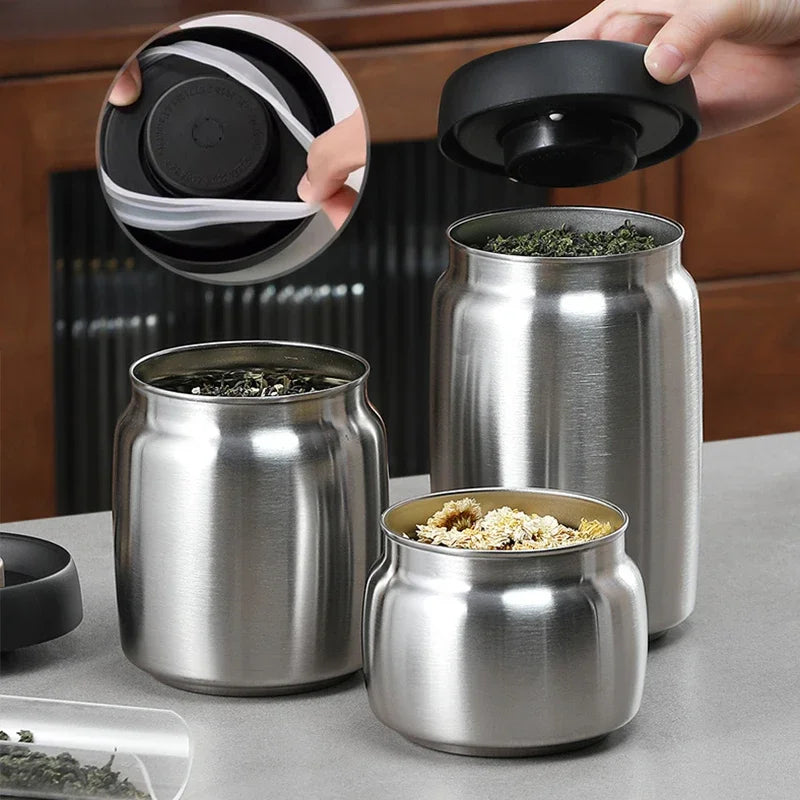 Stainless steel tea sealed jar Moisture-proof household tea storage jar press vacuum high-grade coffee bean sealed jar Oasis Select
