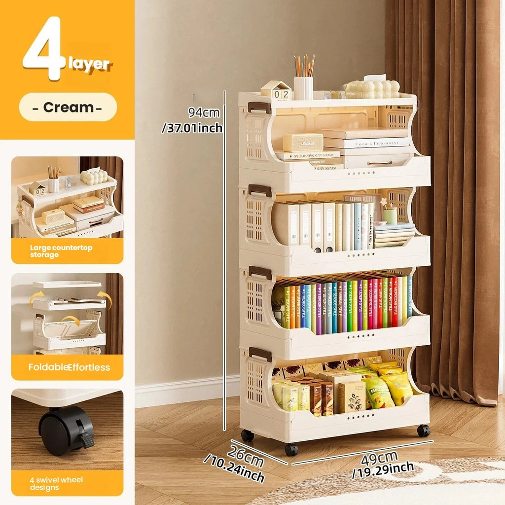 Installation-free storage cabinet - Home bedroom bedside table - Kitchen bathroom multi-layer foldable storage rack Oasis Select 4 layers