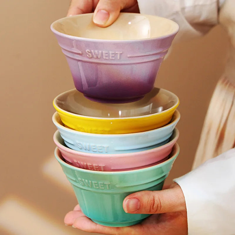 300ML Rainbow Gradient Color Dishes Rice Bowl Tableware Japanese Ramen Bowls Kitchen Dessert Salad Steamed Egg Bowl Tableware Oasis Select