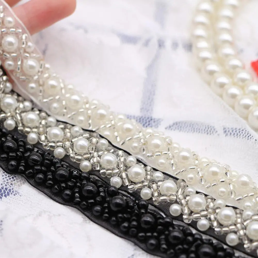 Beaded Pearl Lace Trim Ribbon for Bridal Wedding Dress Sewing