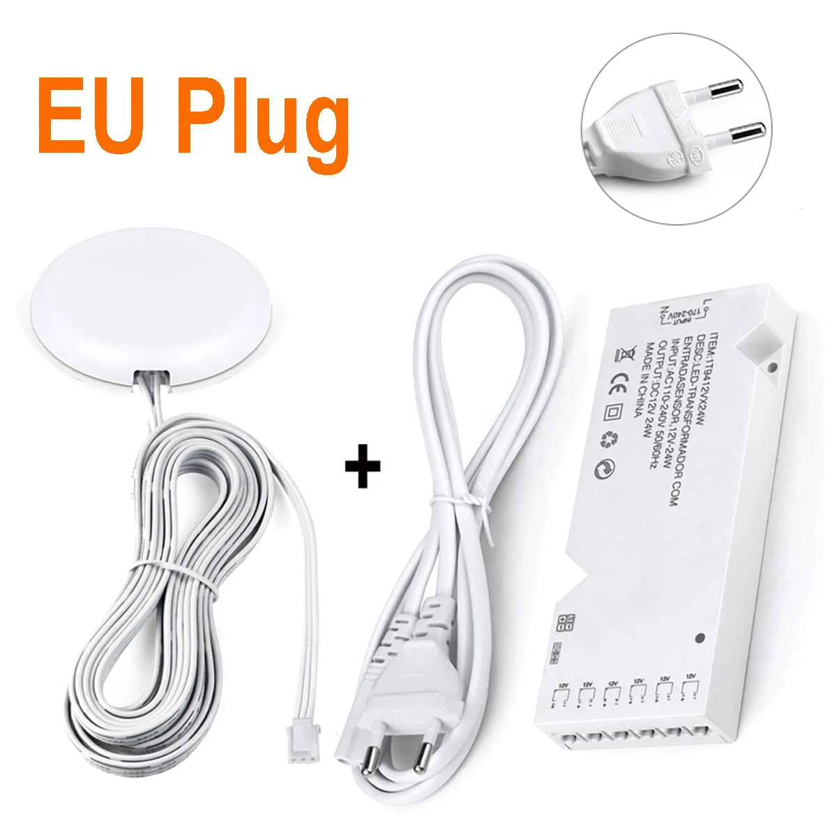 AC/DC Power Transformer Converter+Penetrate Touch Dimmable Switch 12V Lighting Adapter for LED Strip/LED Tube 4-10 Dupont Ports Oasis Select EU Plug 100W 10xDupont Port