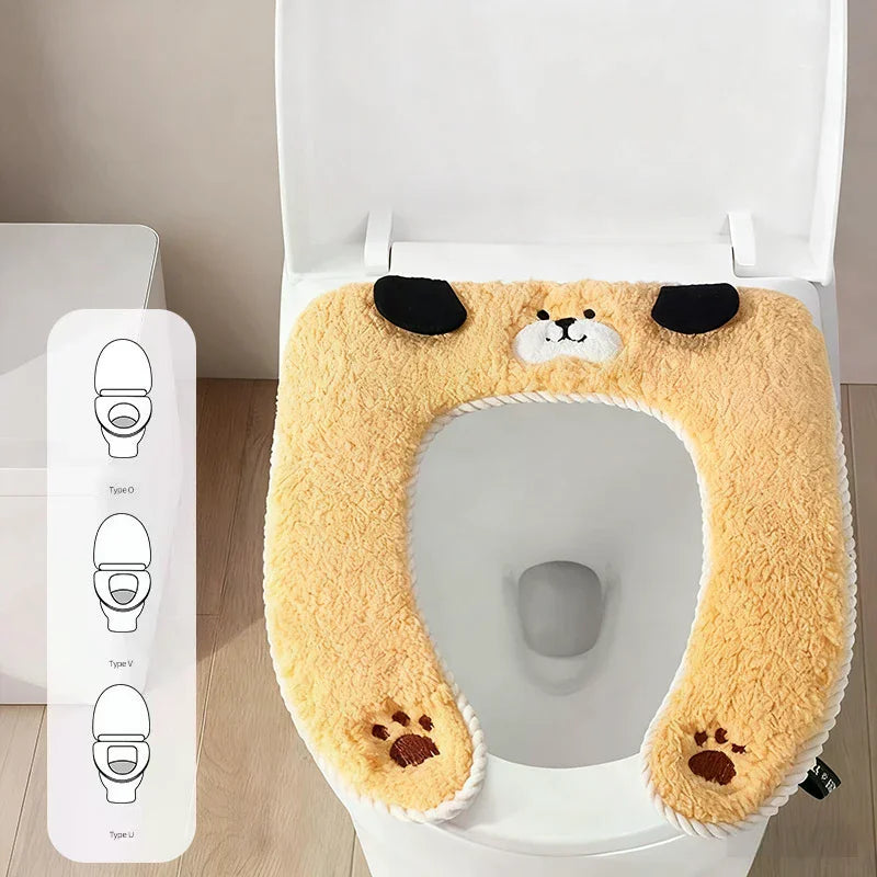 Thickened Plush Toilet Seat Cover – Warm Cushion for Bathroom