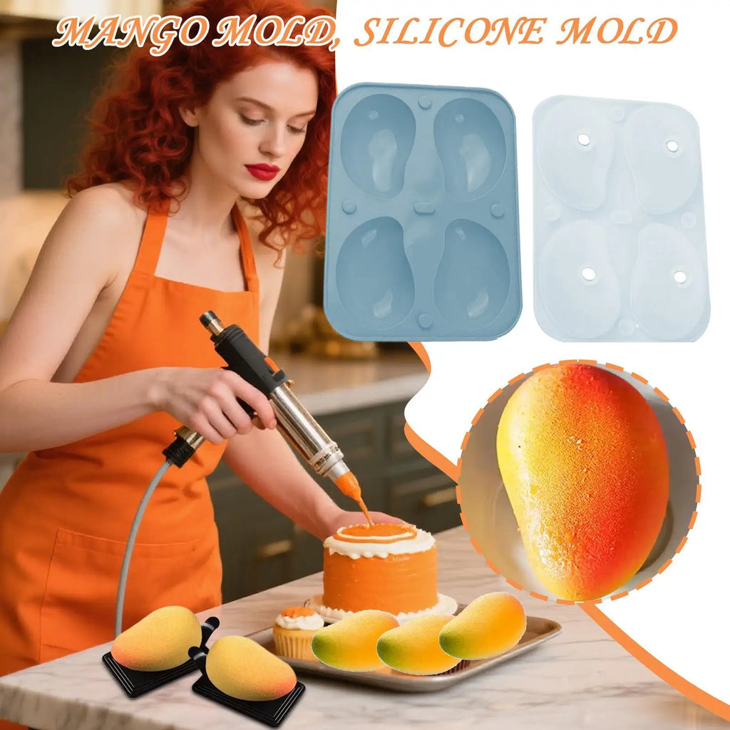 Mousse Molds Silicone 3D Mango Shape Soap Molds Cake Mould 4-Cavity for Jelly Pudding Chocolate Holiday Party Planners Kitchen Oasis Select