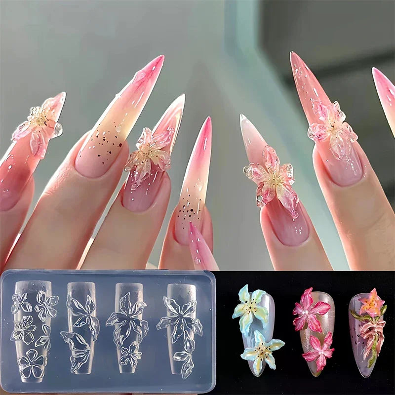 Flower Serie 3D Silicone Nail Accessories Carving Mold Ice Flower Lily Diy Template Nail Art Carving Mold Charms Oasis Select