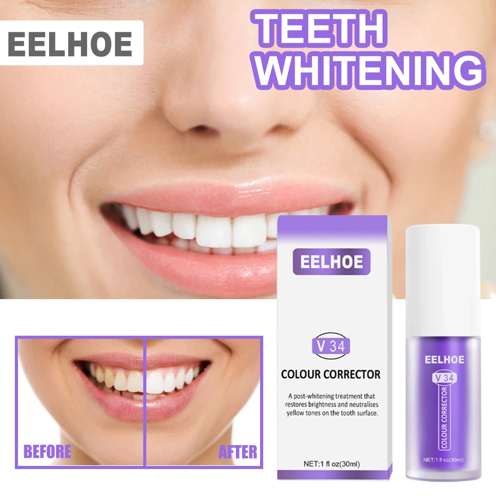 V34 Purple Toothpaste - Brightens Teeth, Whitens Oral Cavity, Cleans Stains, and Provides Oral Care Oasis Select