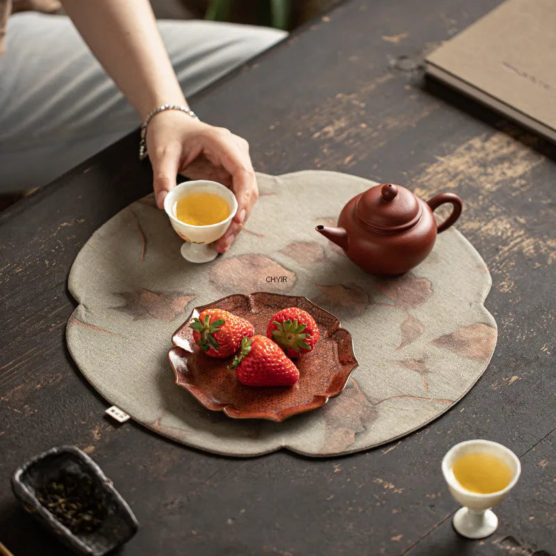 Chinese Round Tea Mat Zen Fabric Table Dry Tea Mat Kung Fu Tea Cup Accessories Waterproof Tea Mat Oasis Select