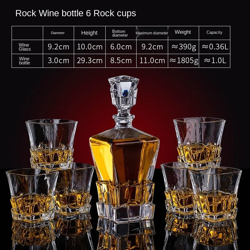 European thickened whiskey glass set large foreign wine glass crystal glass wine bottle creative wine set Oasis Select Rock wine bottle set