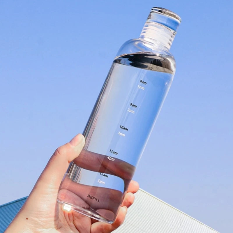 2pcs 300-1000ml Clear Glass Water Bottle Large Capacity with Time Marker Cover for Water Drink Outdoor Portable Milk Juice Cup Oasis Select