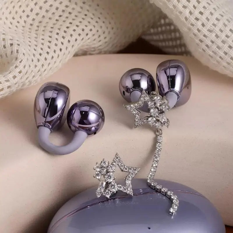 SU 1Pair Fashion Bling Rhinestone Star Earphone Clips Wireless Earbuds Clip Decoration Removable Earbud Jewelry Accessories Oasis Select