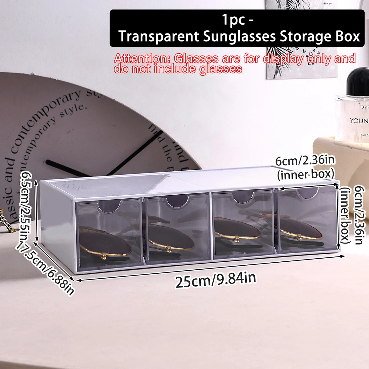1pc glasses multifunctional transparent acrylic tabletop storage box drawer style female sunglasses sunglasses organizer Oasis Select white